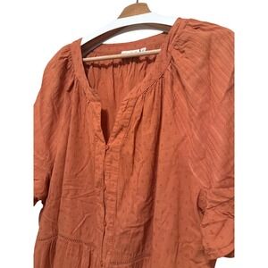 Wonderly Womens 4X Burnt Orange Cotton Tiered Swiss Dot Button Front Peasant Top